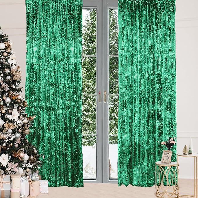 HH 9x9FT Green Big Sequin Backdrop Curtains, Sequin Photo Backdrop Payette by Unknown