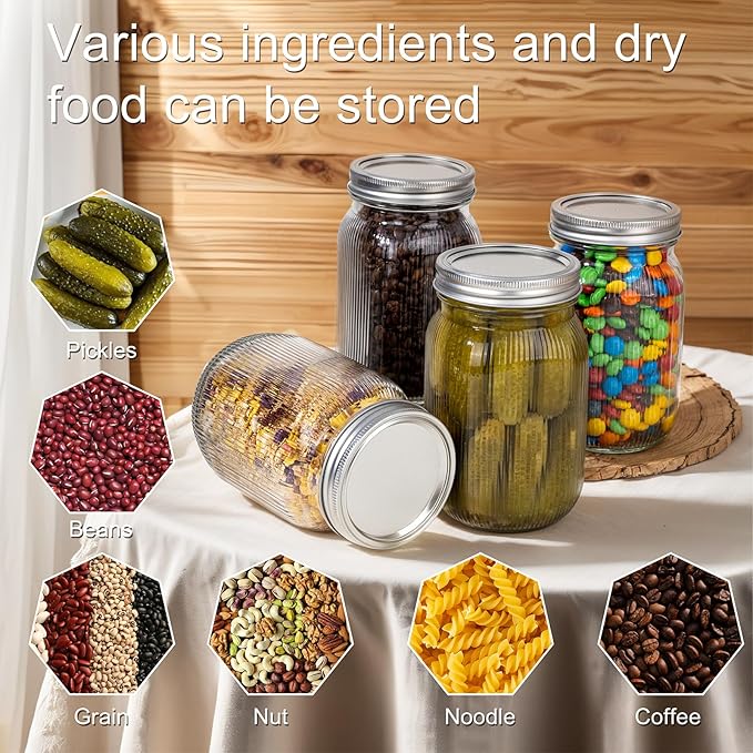 WELLIFE 6 Pcs Wide Mouth Mason Jars 32 OZ, Large Mason Jars - Image 3