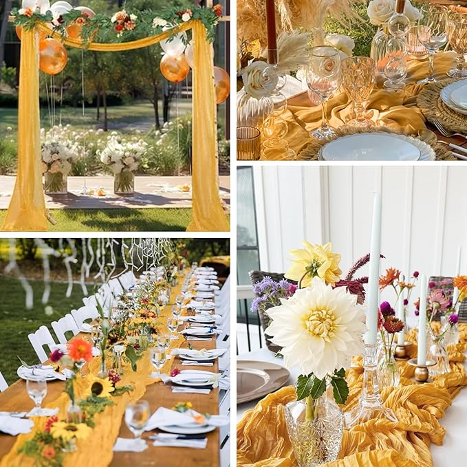 3 Pack Gold Cheesecloth Table Runner Fall Thanksgiving 35x120 Inch Yellow - Image 5