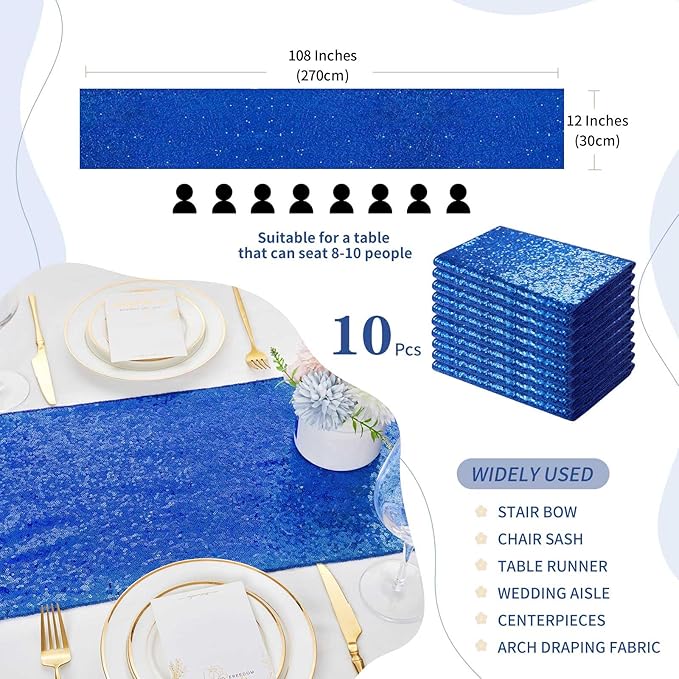 Glitter Sequin Table Runners Royal Blue 10 Pieces 12x108 Inches Sequin Fabric - Image 3