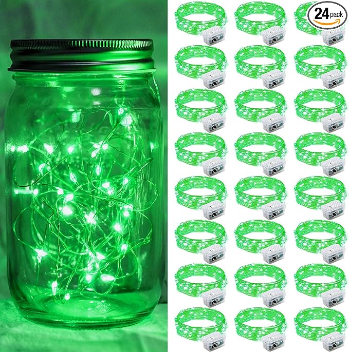 24 Pack Green Fairy Lights 7Ft 20 LED Twinkle String Lights 3 Modes Battery by chzk