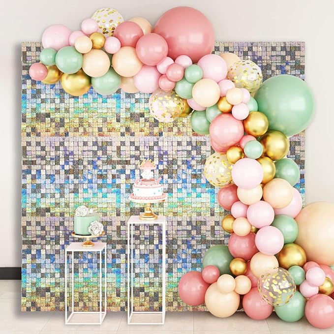 24PCS Silver Shimmer Wall Backdrop, Laser Square Sequin Photo Backdrops Panel - Image 3