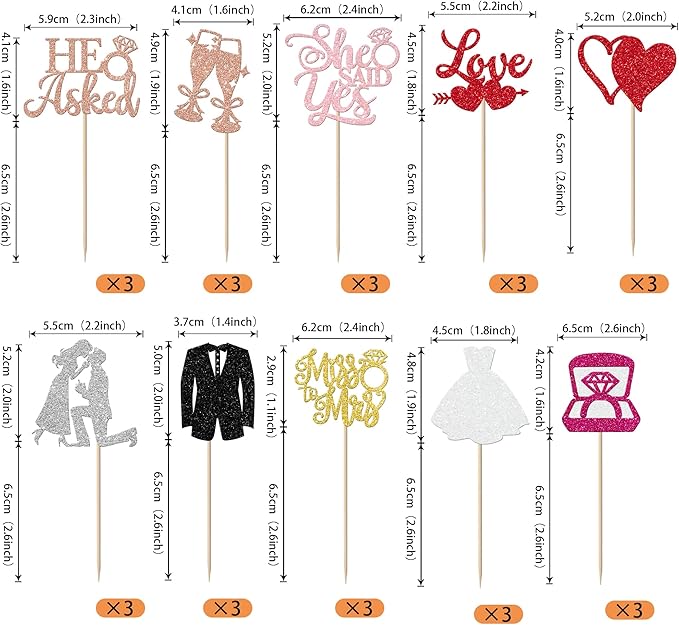 30 Pack Bride to be Cupcake Toppers Glitter Diamond Ring Love I Do Cupcake - Image 2