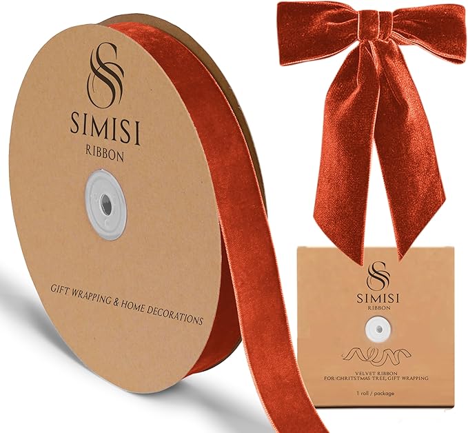 Burnt Orange Velvet Ribbon 1'' 25 Yards by SIMISIRIBBON