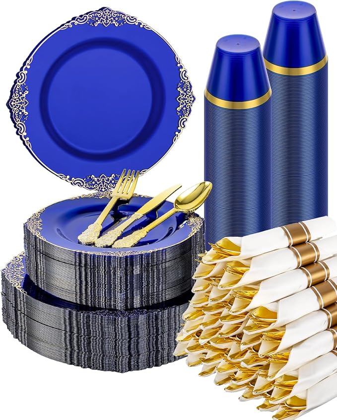 Goodluck 350 Piece Clear Blue Plastic Dinnerware Set by GoodLuck