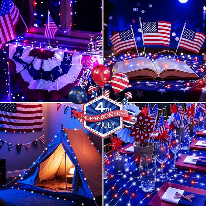 btfarm 4th of July Patriotic Fairy Lights Battery Operated, 30 Pack Red White - Image 3