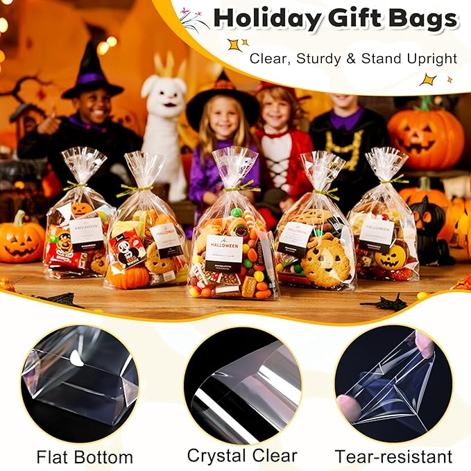 PigPotParty Cellophane Treat Bags 7"x10", 100 Pack Clear Goodie Bags, 3.2" - Image 4