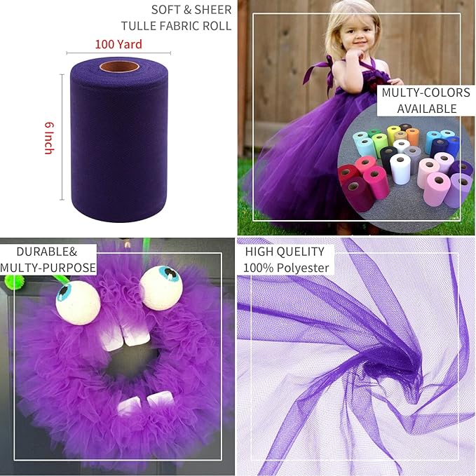 Purple Tulle Fabric Rolls 6 Inch by 100 Yards Fabric Spool Tulle Ribbon - Image 5
