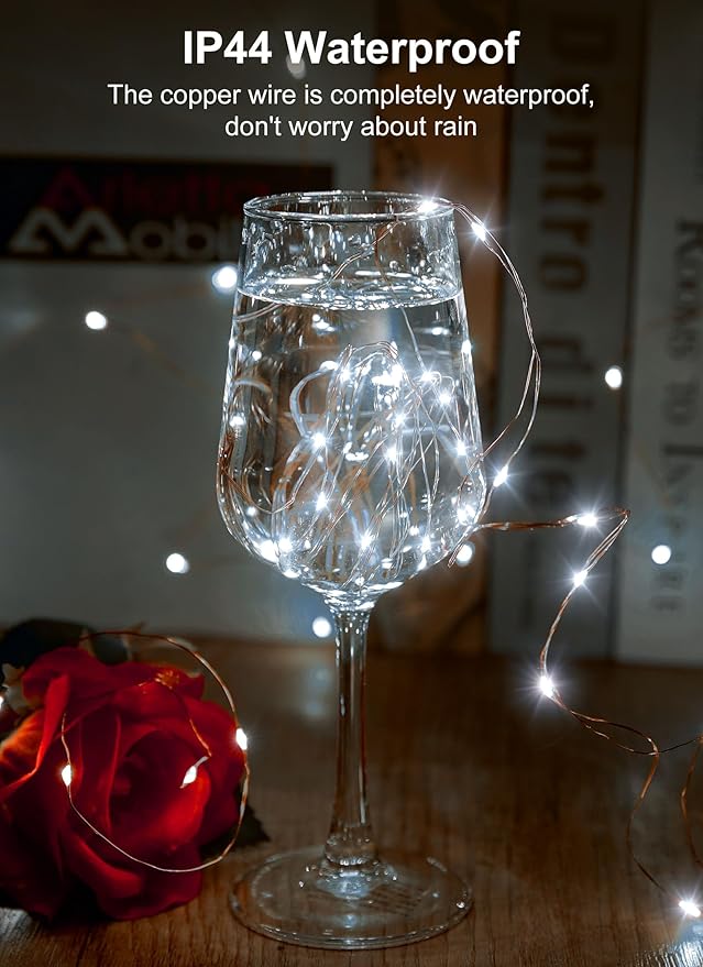 66Ft 200 LED Outdoor String Lights, Pure White Fairy Lights Battery Operated - Image 4