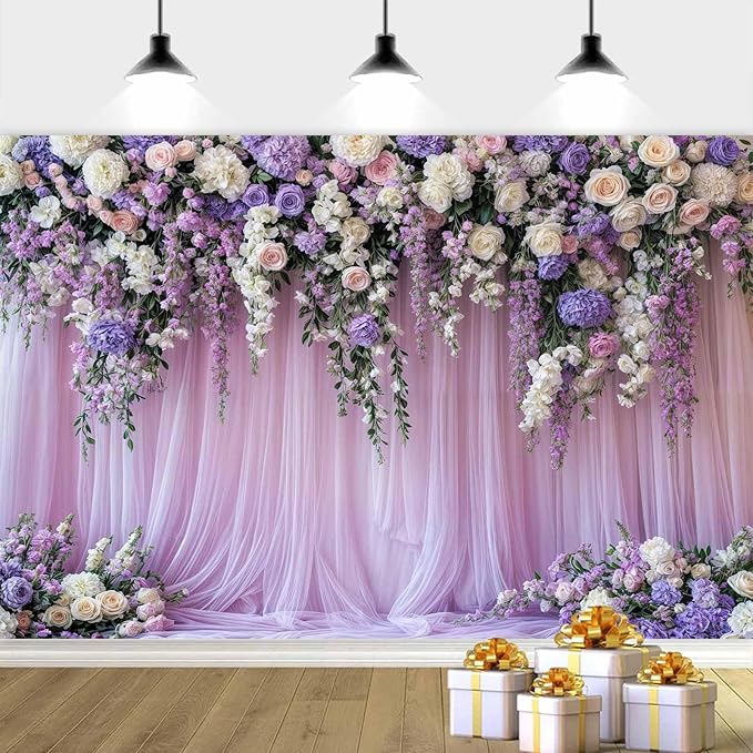 5x4ft Purple Lavender Floral Bridal Backdrop Wedding Flower Photography Backdrop - Image 2