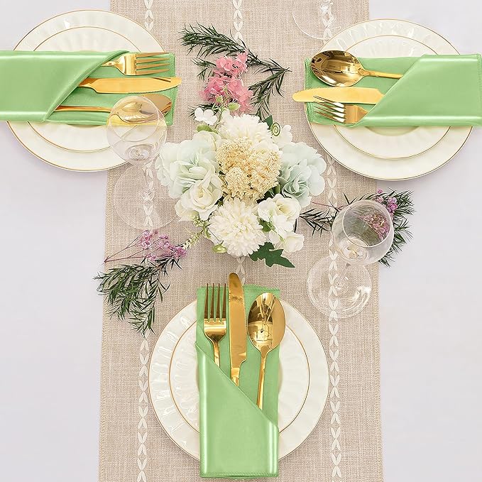50 Pieces Sage Green Satin Napkins, Silky Soft Smooth Washable Napkins - Image 2