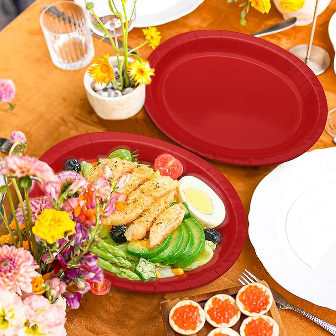 QZYL 50 Pcs Party Decorations, 12.2'' X 10.2'' Oval Large Paper Plates - Image 5