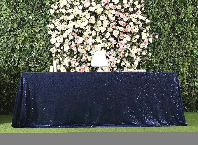 SquarePie Sequin Tablecloth Rectangular 60 x 102 Inch Navy Blue Sparkly Table - Image 8