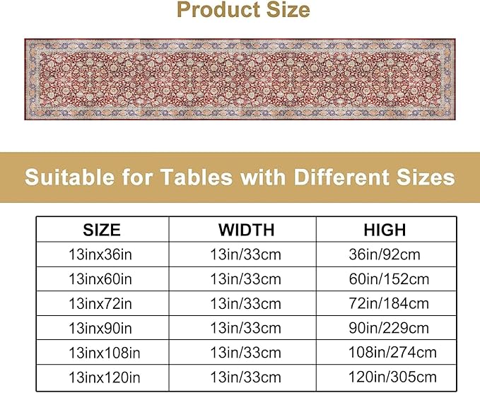Boho Bohemia Style Table Runner, Vintage Red Blue Retro Flower Rustic Country - Image 2