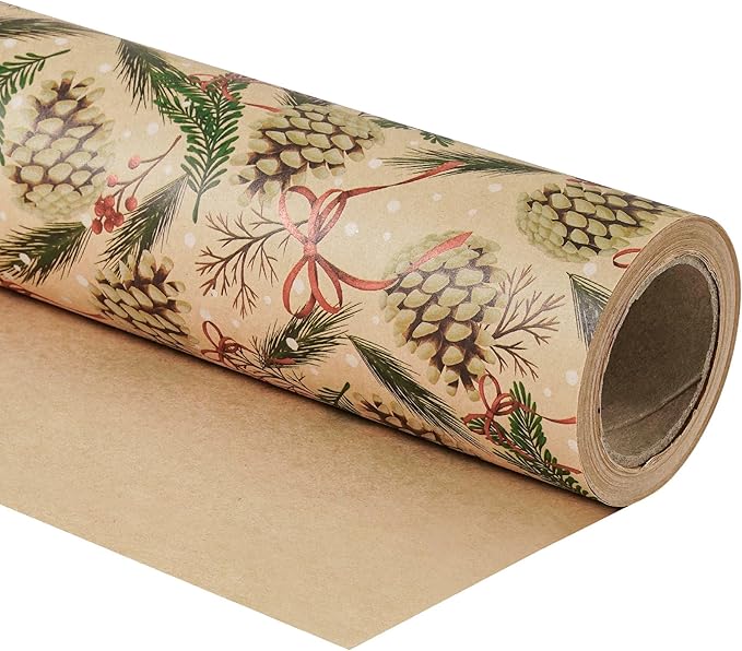 RUSPEPA Kraft Christmas Wrapping Paper Roll, Mini Roll, Pinecone and Greenery - Image 8