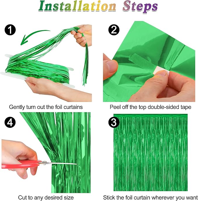 8 Pack Green Streamer, 3.28 FT x 7.05 FT Dinosaur Backdrop, Metallic Tinsel - Image 3