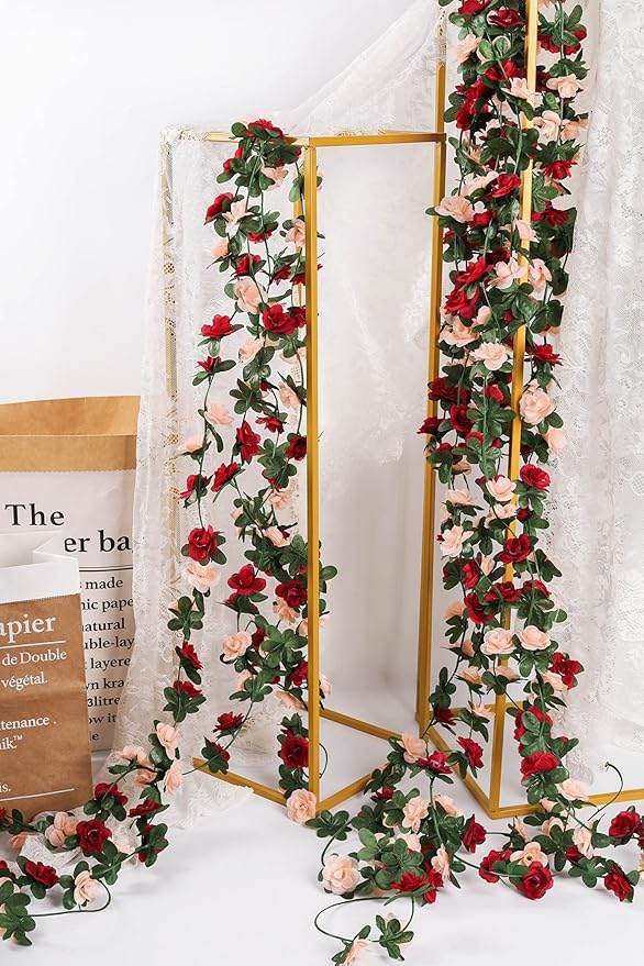 Miracliy 5 Pack 47 FT Fake Rose Vine Flowers Plants Artificial Flower Hanging - Image 5