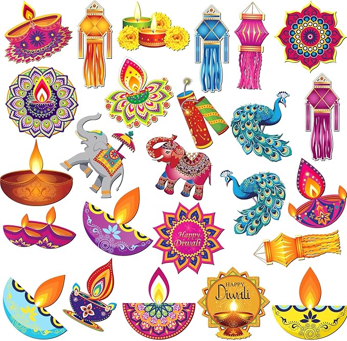 Xuhal 25 Pcs Happy Diwali Magnets Decoration Colorful Elephants Lanterns Oil by Xuhal