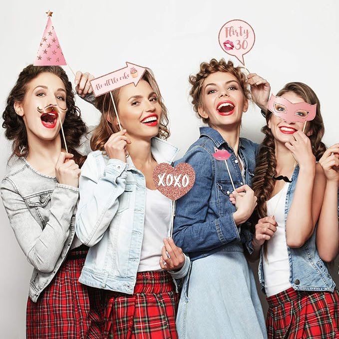 30th Birthday Party Photo Booth Props and Signs, Rose Gold 30 Birthday Party - Image 4