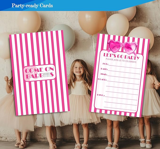 Pink Girl Birthday Invitations for Girls, Girls Pink Birthday Party Invitaions - Image 2