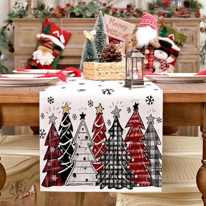 GEEORY Christmas Table Runner 13x48 Inch, Xmas Tees Snowflakes Holiday - Image 6