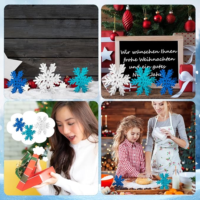 Qunclay 20 Pcs Wooden Snowflake Decorations 3D Snowflake Tabletop Decor - Image 6