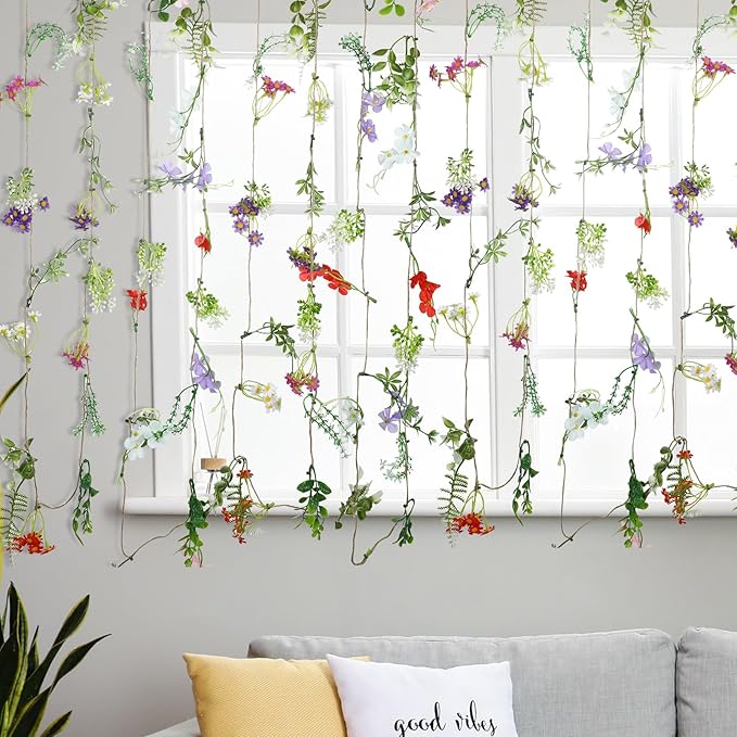 Yunlly 4 Pcs Artificial Flowers Hanging Decoration 6ft Faux Wildflower Vines - Image 7