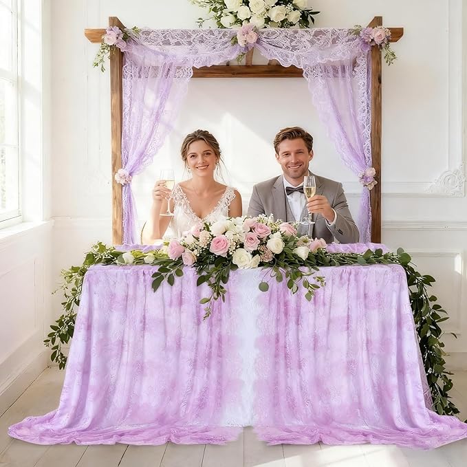 Light Purple Tablecloth Outdoor Lace Table Fabric 2pcs 60x120 Inch - Image 2