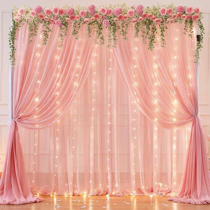 10ft x 7ft Baby Pink Chiffon Backdrop Curtain - Image 2
