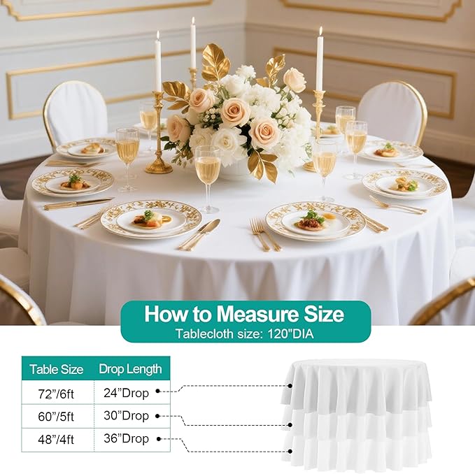 EMART Round Tablecloth White 120 inch Circular Polyester Table Cover - Image 6