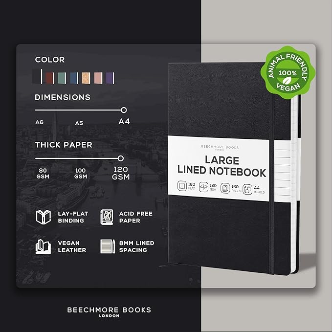 BEECHMORE BOOKS Lined Journal Notebook, 8.5 x 11.5 inch, A4 160 Lined Pages - Image 2