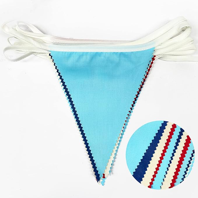 32Ft Red Blue White Nautical Pennant Banner Fabric Triangle Flag Bunting - Image 2