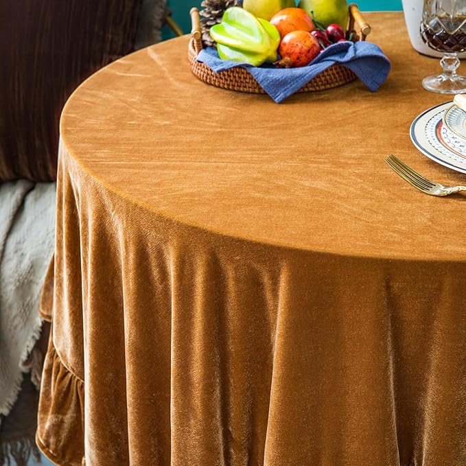 Velvet Tablecloth Luxurious Solid Round Table Cloth, Oblong Retro Farmhouse - Image 3