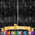 GCB 2Pack Black Metallic Tinsel Foil Fringe Curtains, Photo Booth Props by GCBPartyDecorations