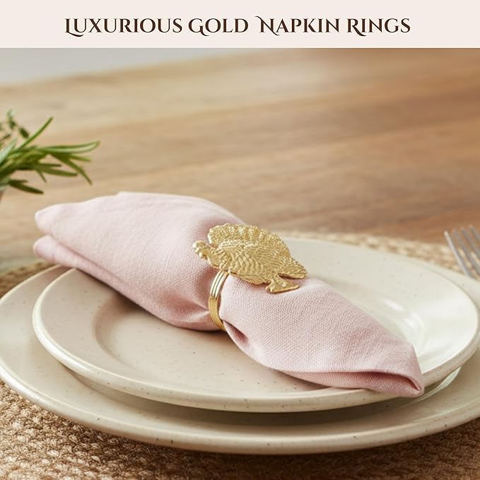 Set of 12 Turkey Napkin Rings for Thanksgiving Table Decor | Premium Metal - Image 6