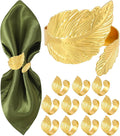 Gold Napkin Rings, Shiny Metal Napkin Rings Set of 12, Study Leaf Shaped Table by Monkkino