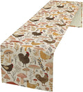 Mushroom Table Runner, Retro Natural Plant Famhouse Table Runner by Unknown
