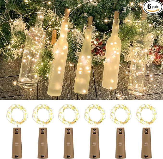 6-Pack LED Bottle Lights with Dual Battery Pack, 6.6ft 20 LEDs, Twice The by Etinga