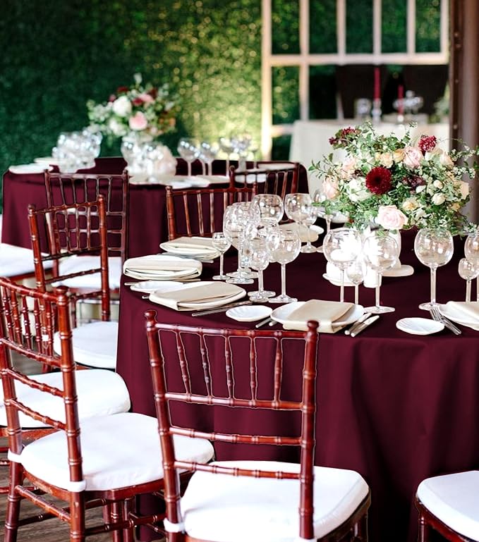 6 Packs Satin Tablecloth 120 Inch Burgundy Round Table Cloth Silk Tablecloth - Image 7