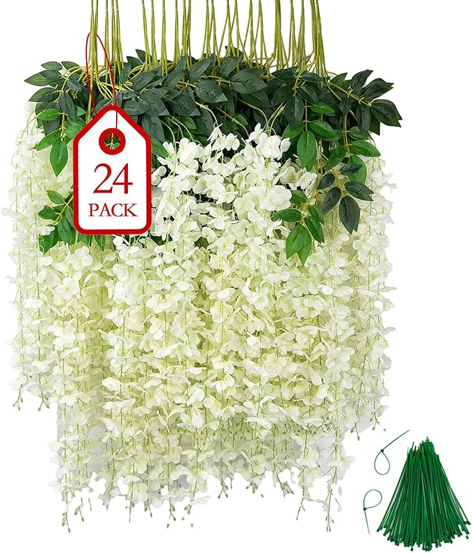 24 Pcs of Wisteria Hanging Flowers, 3.75 Feet Fake Wisteria Flower Strings by Unknown