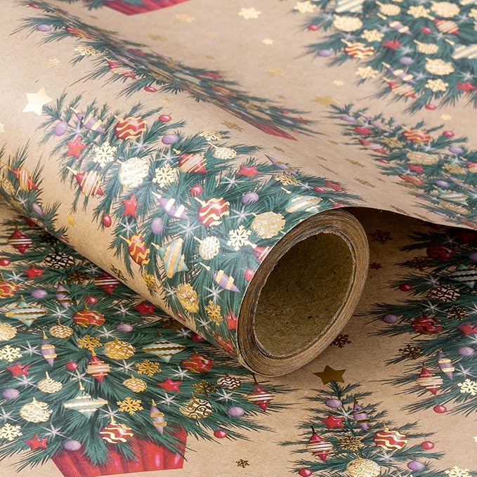 RUSPEPA Kraft Christmas Wrapping Paper Roll, Mini Roll, Elegent Kraft Gift Wrap - Image 8