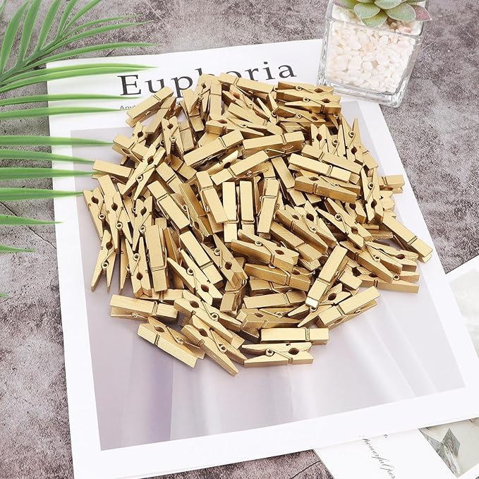 100 Pcs Gold Wooden Pins, 1.38 Inch Tapestry Clothes Pins Wall Clips Photo - Image 6