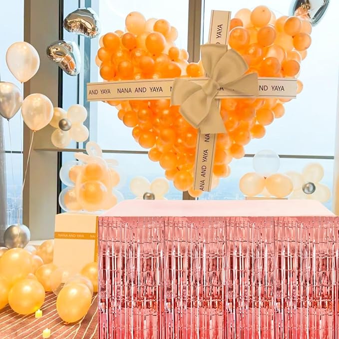 Rose Gold Streamers Party Decorations, 2 Packs Rose Gold Table Skirts Metallic - Image 4
