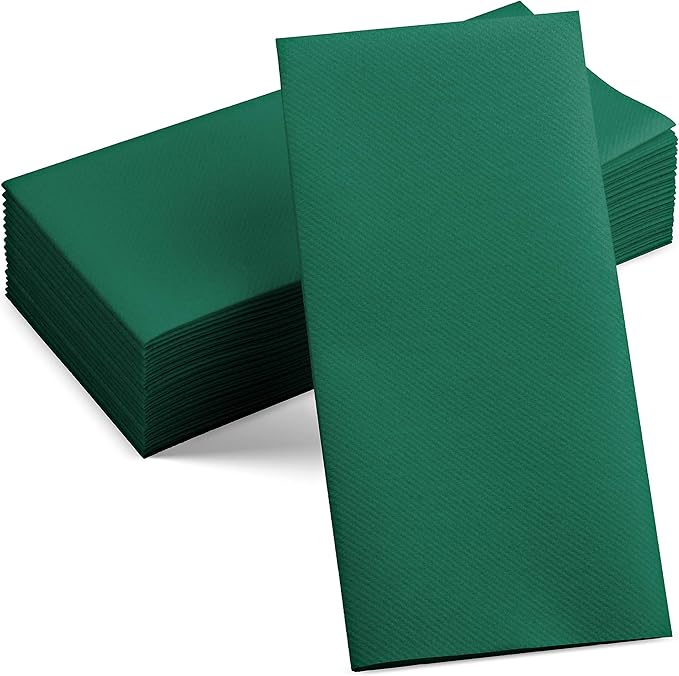 50-Pack Disposable Linen-Feel Green Napkins, Party Or Event by SERVIETTO