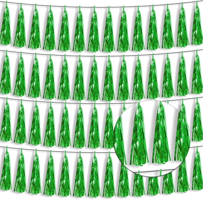 4P Green Foil Fringe Tassel Banner Garland Metallic Tinsel Streamers Wall by Xuuf