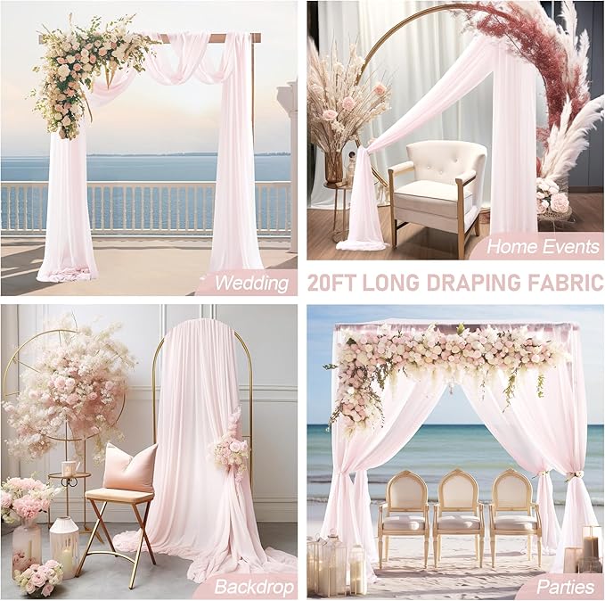 30" x 20Ft Wedding Arch Draping Fabric, 2 Panels Blush Sheer Curtain Drapes - Image 8