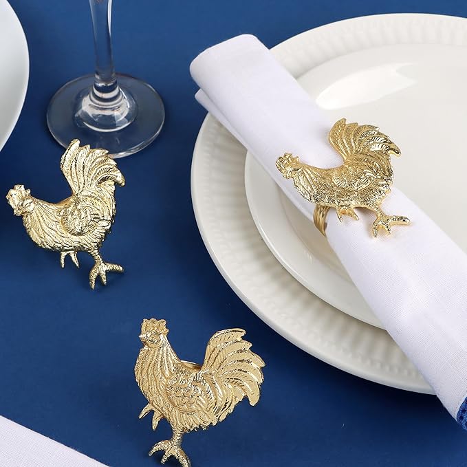 Set of 12 Rooster Napkin Rings for Farmhouse Table Decor | Premium Metal - Image 2