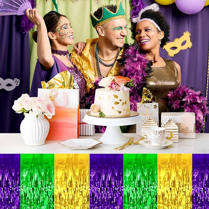 3 Pack Gold Green Purple Foil Fringe Table Skirts Metallic Tinsel Streamers - Image 7