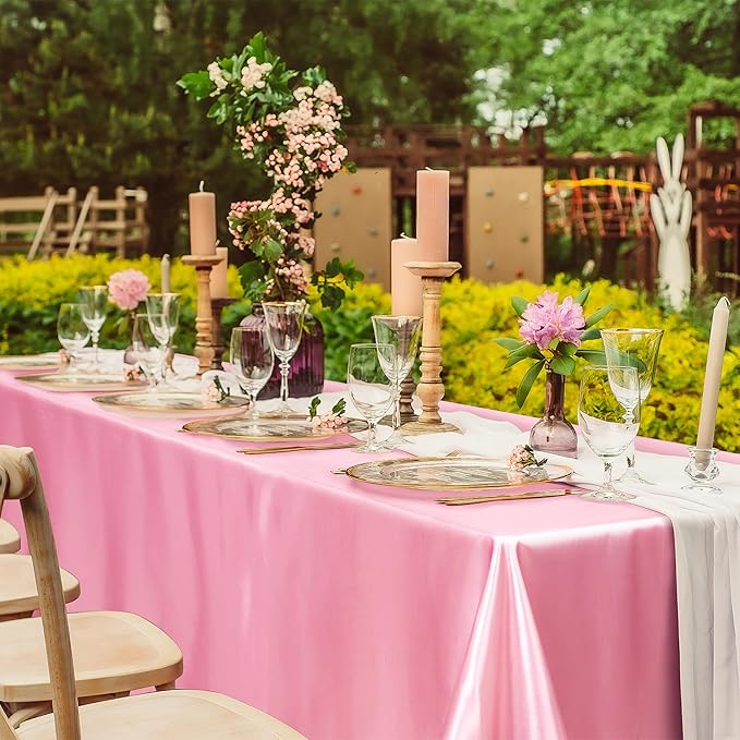 TURSTIN 1 Pack Pink Satin Tablecloth 102 x 58 Inch Overlay Satin Table Cover - Image 6
