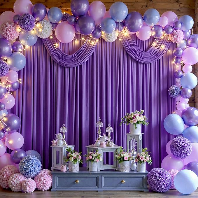 50 ft x 10 ft Wrinkle Free Purple Backdrop Curtain - Image 4